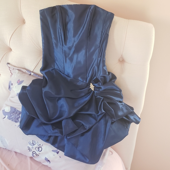 Jessica McClintock Gunne Sax 00s Blue strapless party dress sz 3 new years - Picture 12 of 13